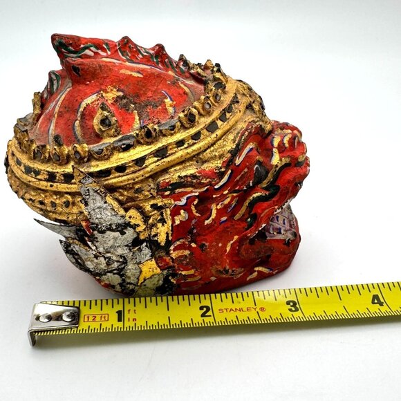Traditional Handcrafted Thai Khon Mask Wall Art Intricate Red Gold Detail - Picture 3 of 9